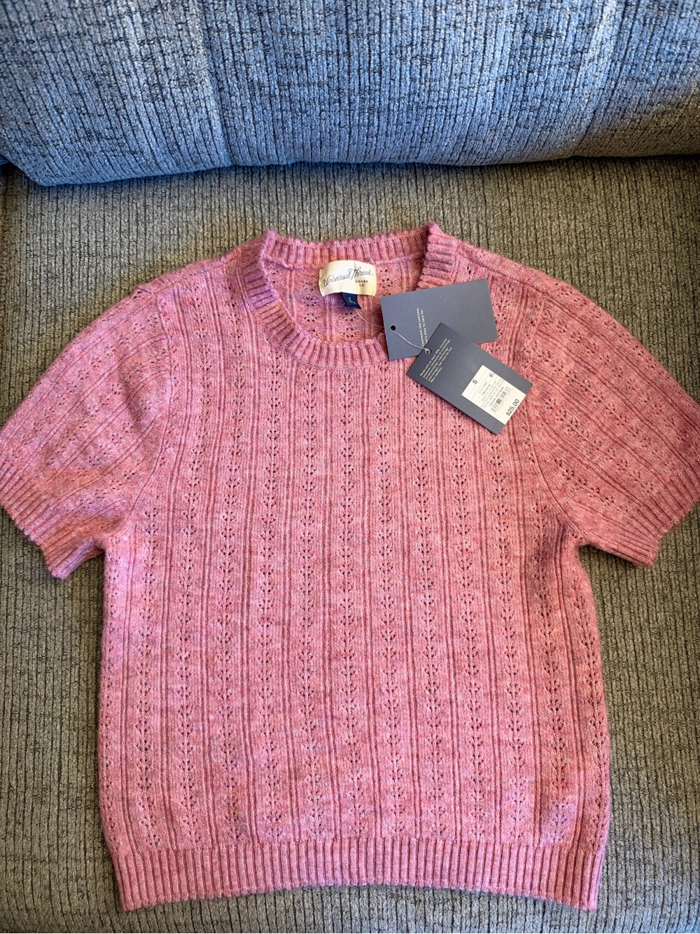 Knit Short-Sleeve Sweater - Pink